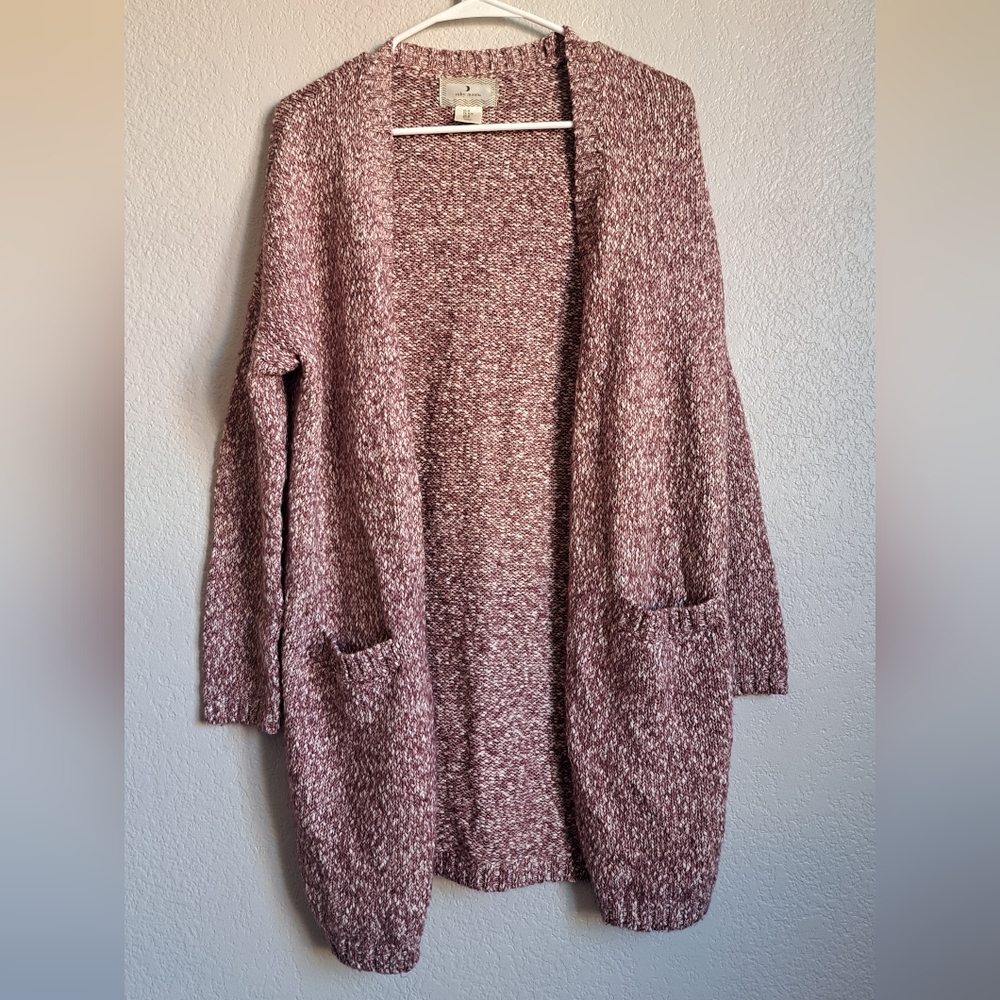Ruby Moon Maroon Long Lined Open Front Cardigan Sweater With Pockets Size Medium